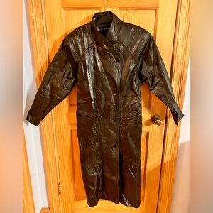 David Benjamin Vintage Black Leather Coat Shoulder Pads Lined Pockets Goth Glam